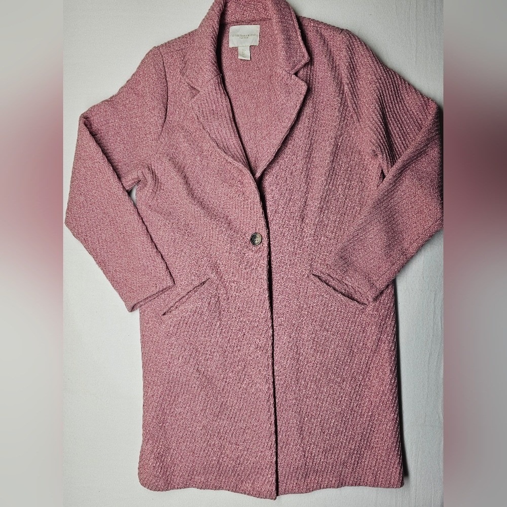Christian Siriano New York Women Pink Knit Textured Overcoat Notched Lapel Large